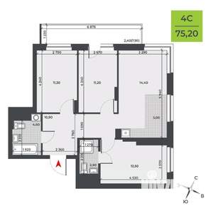 4-к квартира, строящийся дом, 75м2, 10/21 этаж