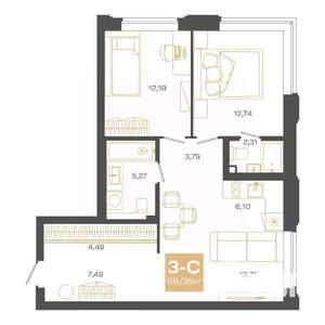 3-к квартира, строящийся дом, 68м2, 2/24 этаж