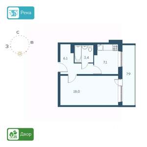 1-к квартира, вторичка, 39м2, 2/17 этаж