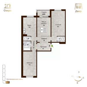 3-к квартира, строящийся дом, 88м2, 8/17 этаж
