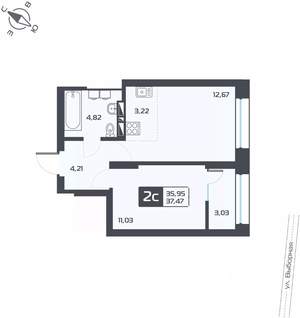 2-к квартира, вторичка, 37м2, 17/25 этаж