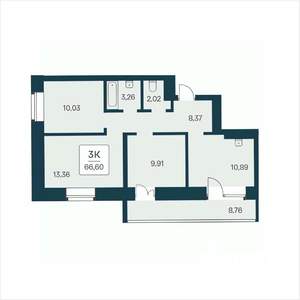 3-к квартира, вторичка, 67м2, 13/25 этаж