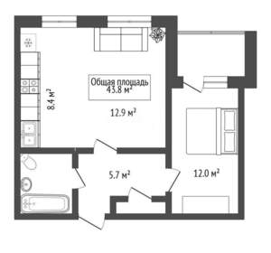 2-к квартира, вторичка, 43м2, 6/10 этаж