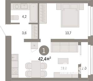 1-к квартира, вторичка, 42м2, 5/23 этаж