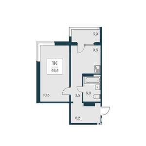 1-к квартира, вторичка, 46м2, 12/17 этаж