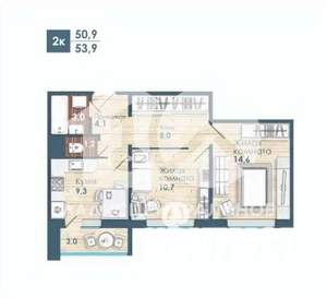 2-к квартира, вторичка, 53м2, 6/18 этаж