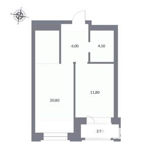 2-к квартира, вторичка, 46м2, 19/25 этаж