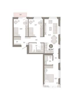 3-к квартира, вторичка, 92м2, 4/9 этаж