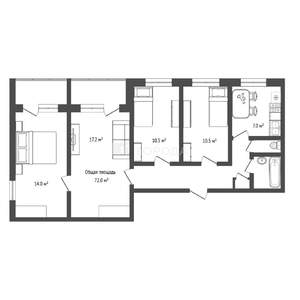 4-к квартира, вторичка, 72м2, 1/9 этаж