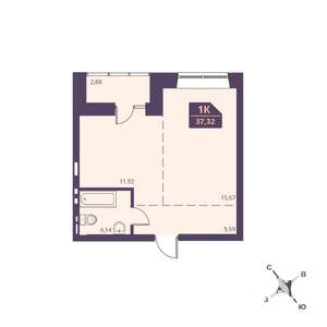 1-к квартира, вторичка, 39м2, 2/24 этаж