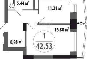 1-к квартира, вторичка, 43м2, 12/26 этаж