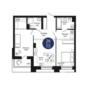 2-к квартира, вторичка, 62м2, 11/20 этаж