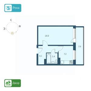 1-к квартира, строящийся дом, 39м2, 12/17 этаж