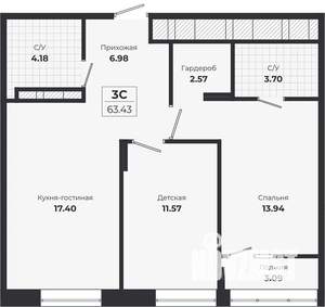 2-к квартира, строящийся дом, 60м2, 5/9 этаж