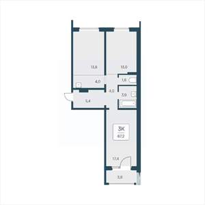 3-к квартира, вторичка, 67м2, 2/18 этаж