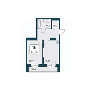 1-к квартира, вторичка, 45м2, 13/23 этаж