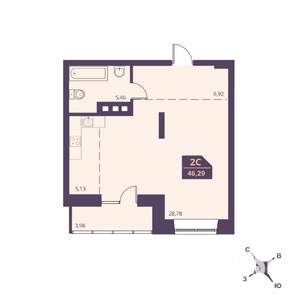 2-к квартира, вторичка, 48м2, 16/24 этаж
