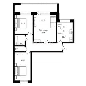 3-к квартира, вторичка, 61м2, 2/9 этаж