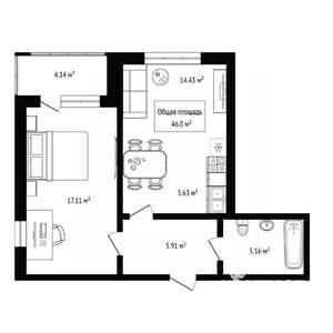 1-к квартира, вторичка, 46м2, 2/30 этаж