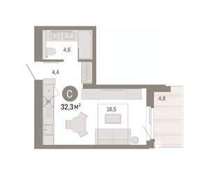 Студия квартира, вторичка, 32м2, 3/9 этаж