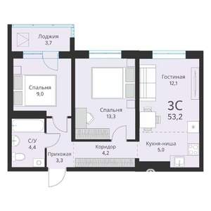 3-к квартира, вторичка, 53м2, 14/16 этаж