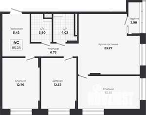 3-к квартира, строящийся дом, 82м2, 7/9 этаж