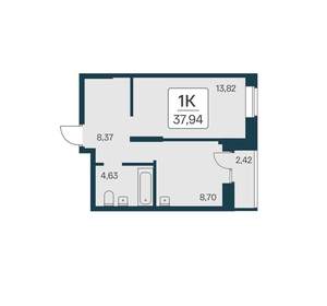 1-к квартира, вторичка, 38м2, 1/17 этаж