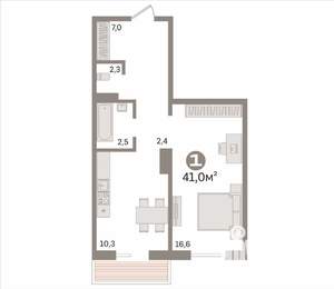 1-к квартира, вторичка, 41м2, 6/10 этаж
