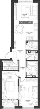 2-к квартира, вторичка, 70м2, 20/22 этаж