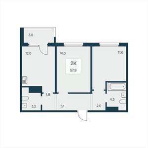 2-к квартира, вторичка, 58м2, 6/17 этаж