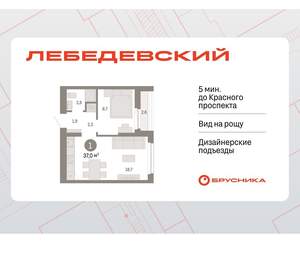 1-к квартира, вторичка, 37м2, 12/12 этаж