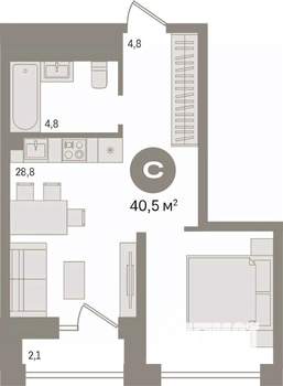 Студия квартира, вторичка, 41м2, 26/30 этаж