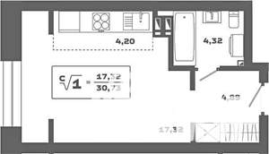 Студия квартира, вторичка, 31м2, 12/25 этаж