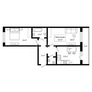 2-к квартира, вторичка, 63м2, 3/17 этаж