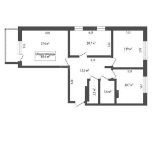3-к квартира, вторичка, 69м2, 16/17 этаж