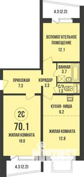 3-к квартира, строящийся дом, 70м2, 1/13 этаж