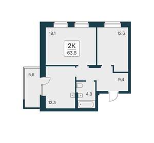 2-к квартира, вторичка, 64м2, 18/21 этаж