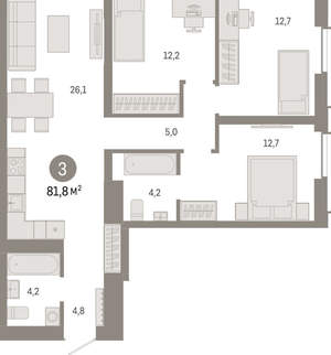 3-к квартира, вторичка, 82м2, 4/23 этаж