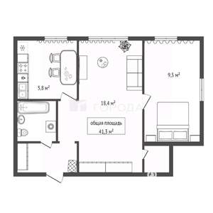 2-к квартира, вторичка, 41м2, 1/3 этаж