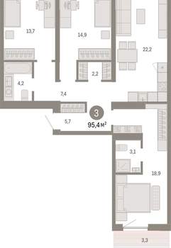 3-к квартира, вторичка, 95м2, 5/15 этаж