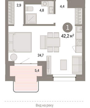 Студия квартира, вторичка, 42м2, 4/11 этаж