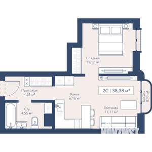 2-к квартира, вторичка, 38м2, 12/24 этаж