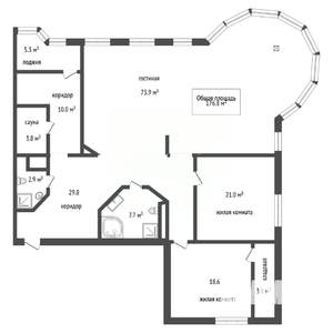 2-к квартира, вторичка, 176м2, 6/14 этаж