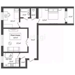 3-к квартира, вторичка, 66м2, 5/10 этаж