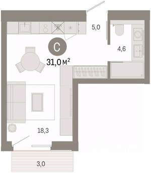Студия квартира, вторичка, 31м2, 3/9 этаж