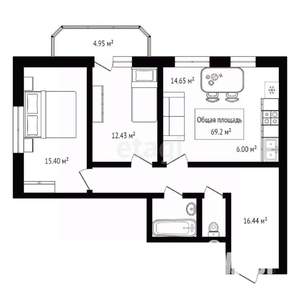 2-к квартира, вторичка, 69м2, 4/22 этаж