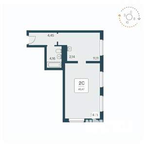 1-к квартира, строящийся дом, 46м2, 7/26 этаж