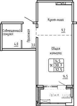 1-к квартира, строящийся дом, 33м2, 7/17 этаж