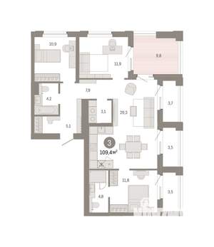 3-к квартира, вторичка, 109м2, 14/14 этаж