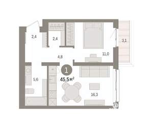 1-к квартира, вторичка, 46м2, 6/8 этаж